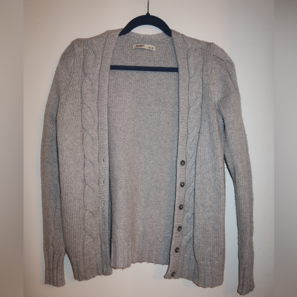 Old Navy Light Gray Cable Knit Cardigan